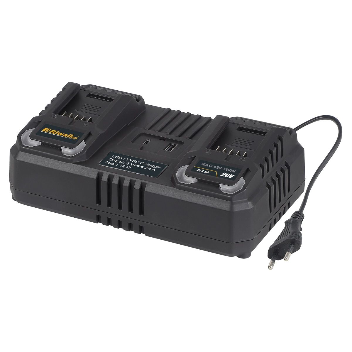 RIWALL RAC 420 TWIN dupla akkumulátor gyorstöltő 2 x 20V/4,5A termék fő termékképe
